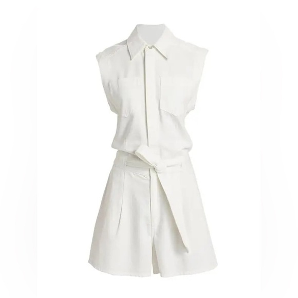 Rag & Bone Eliza Denim Sleeveless Belted Romper in White | Size S - Picture 3 of 11